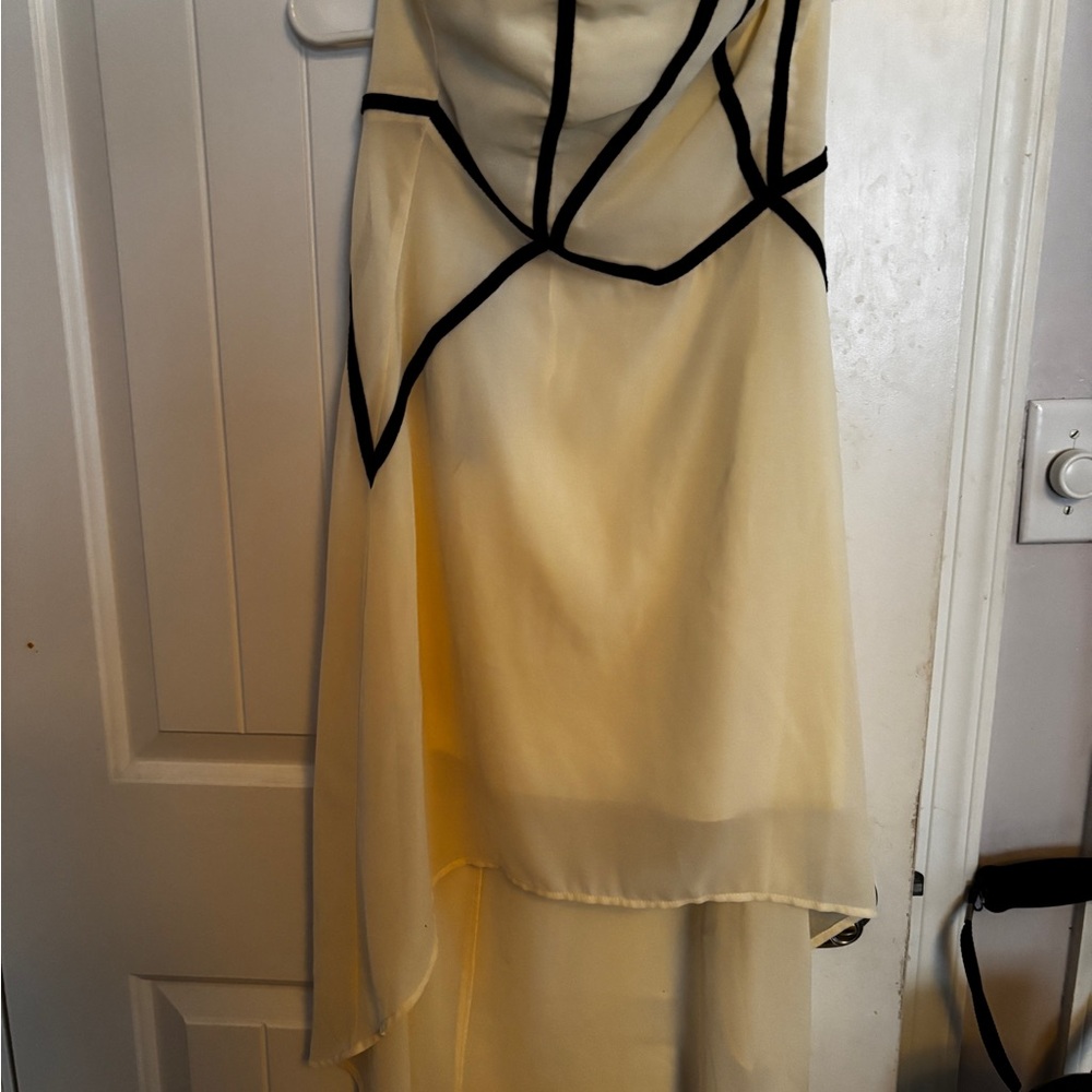 Ya Los Angeles One-Shoulder Dress in Cream with Black Accents